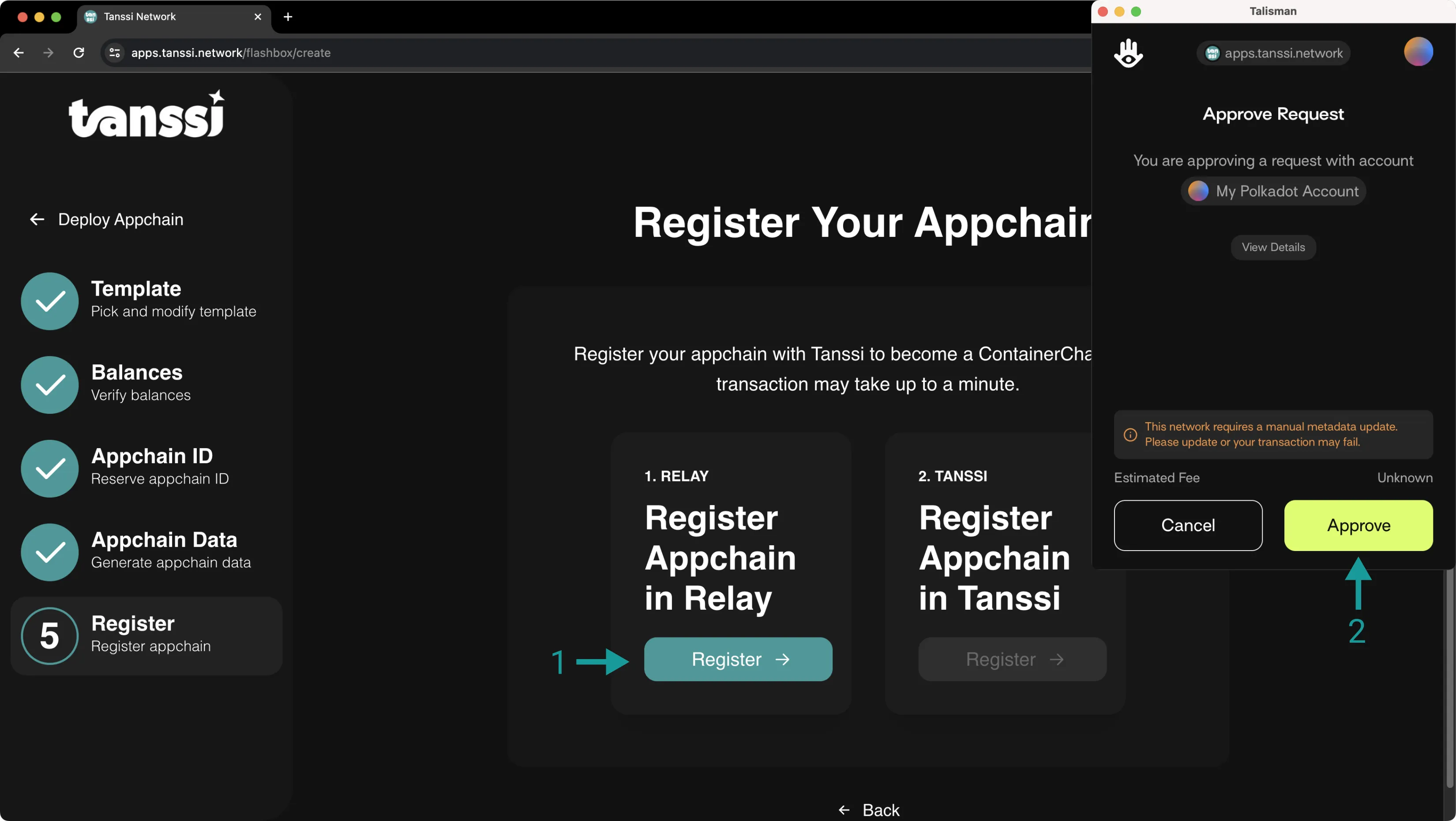 Register your Appchain on the relay chain.