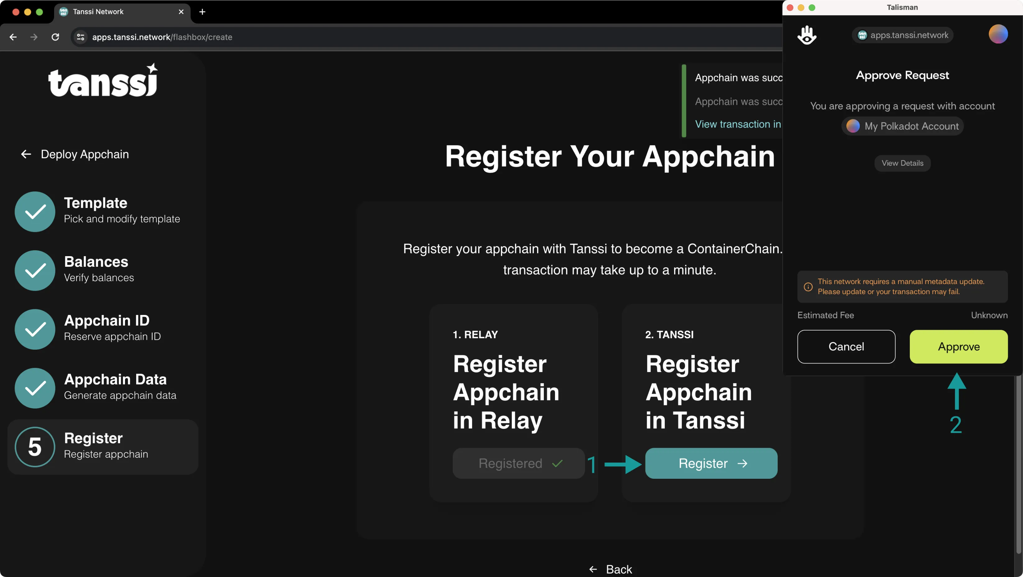 Register your Appchain on Tanssi.