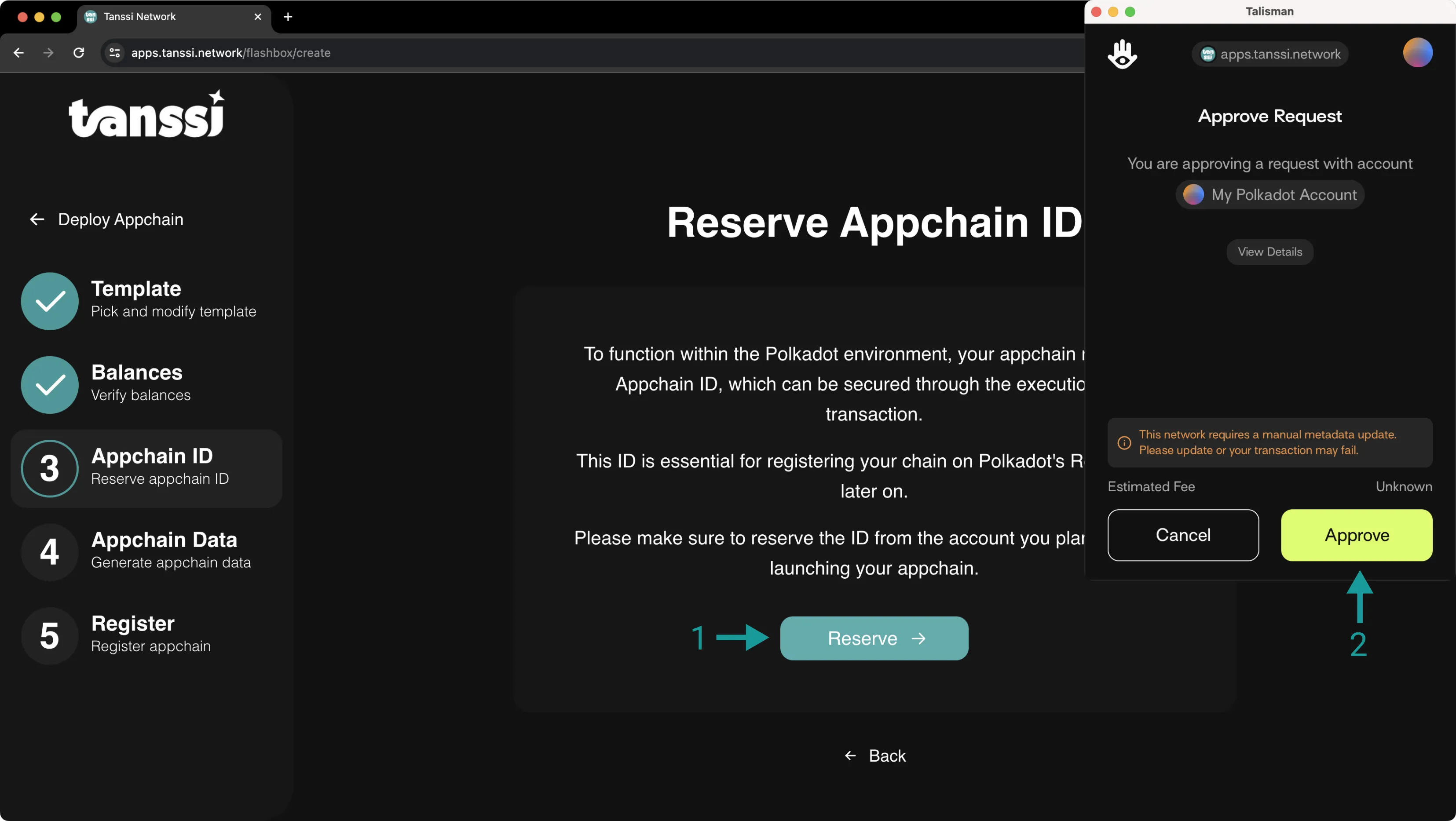 Reserve your Appchain ID via the Tanssi dApp.