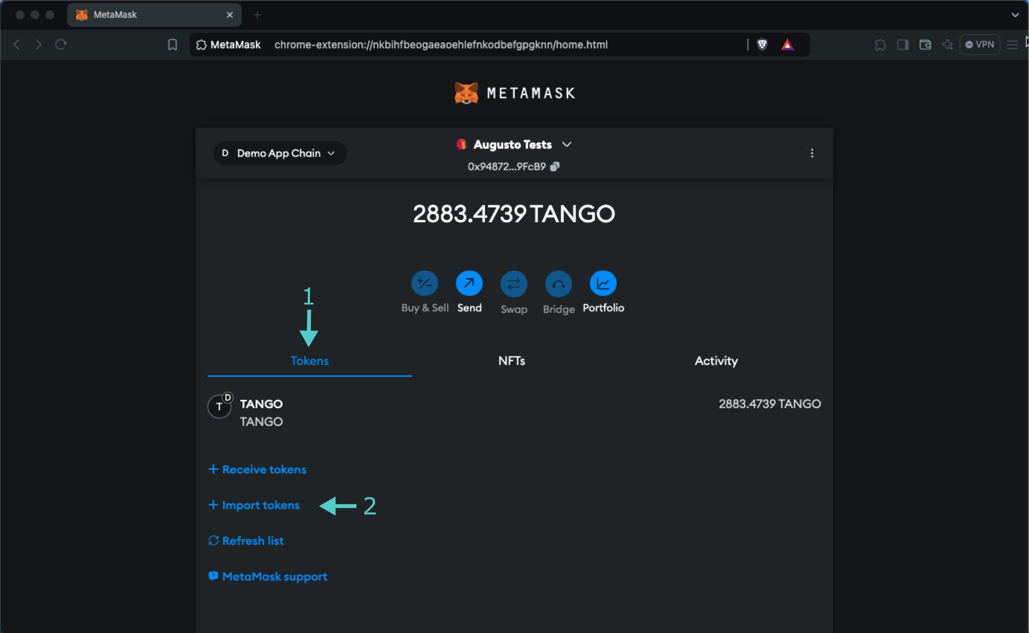 Import Tokens from Tokens Tab in MetaMask