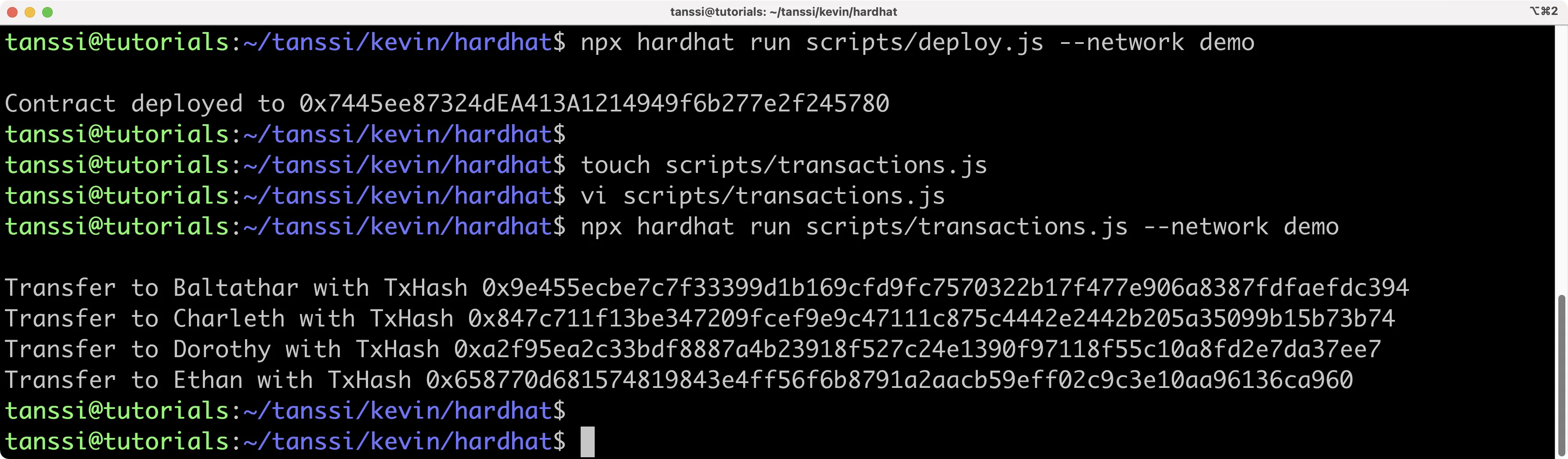 Send transactions using Hardhat