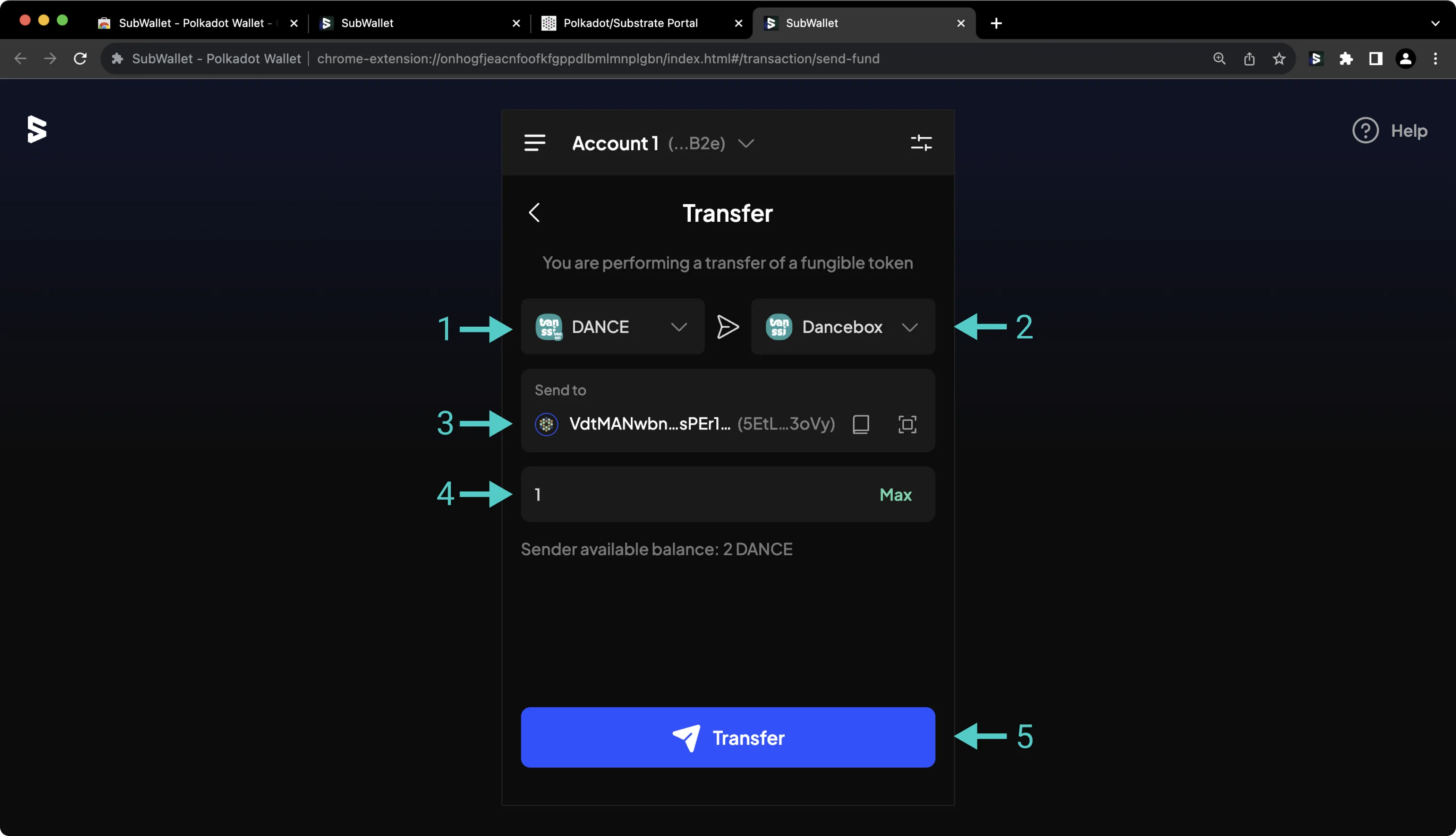Send funds through Substrate API directly in SubWallet