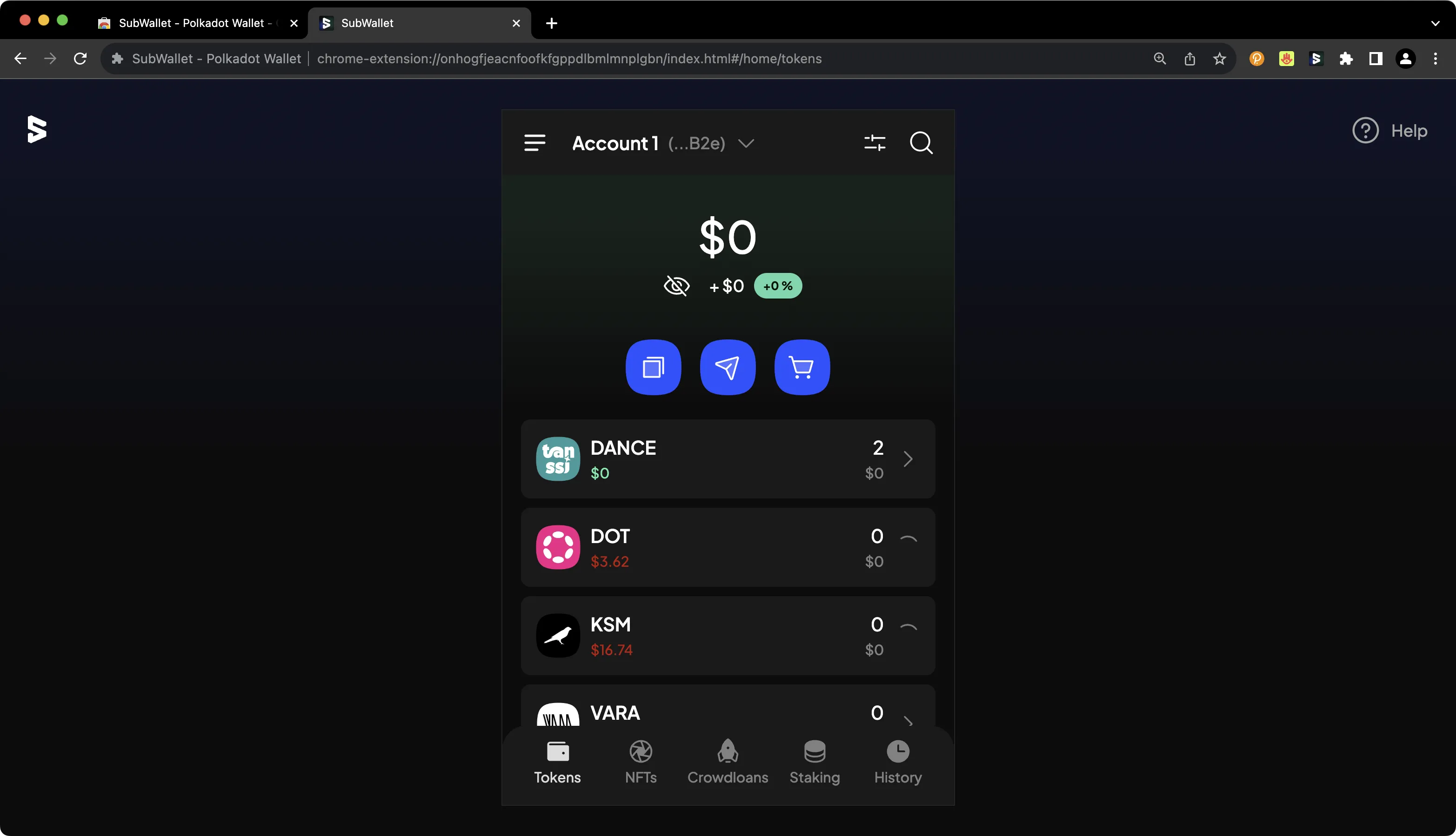 See your TestNet account balances in SubWallet
