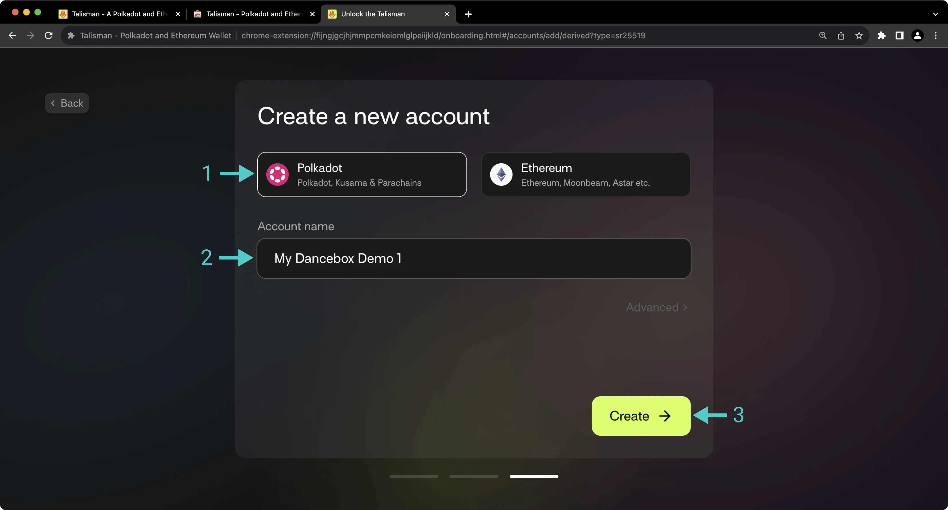 Create your first Polkadot account in Talisman