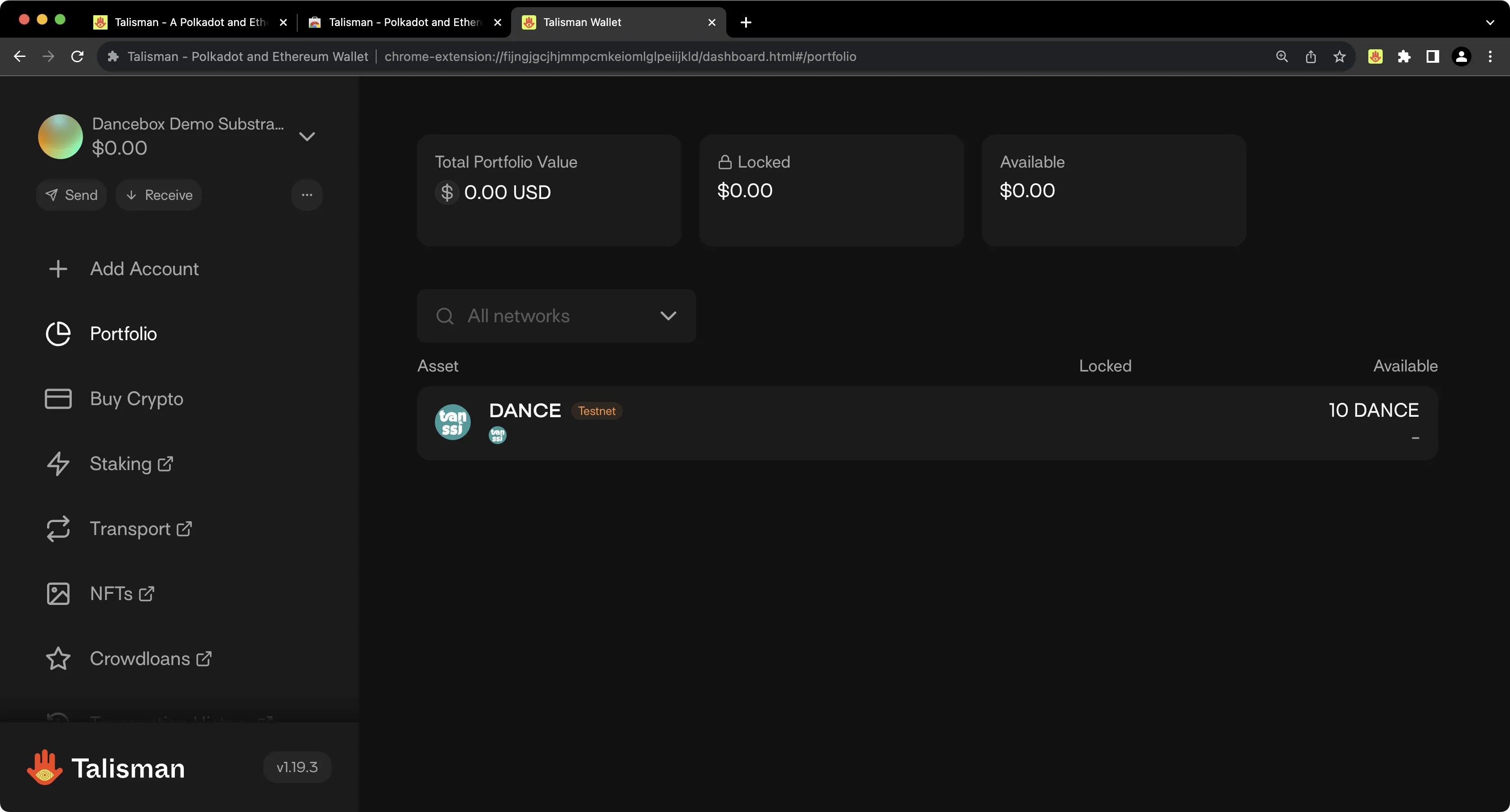 See your testnet account balances in Talisman