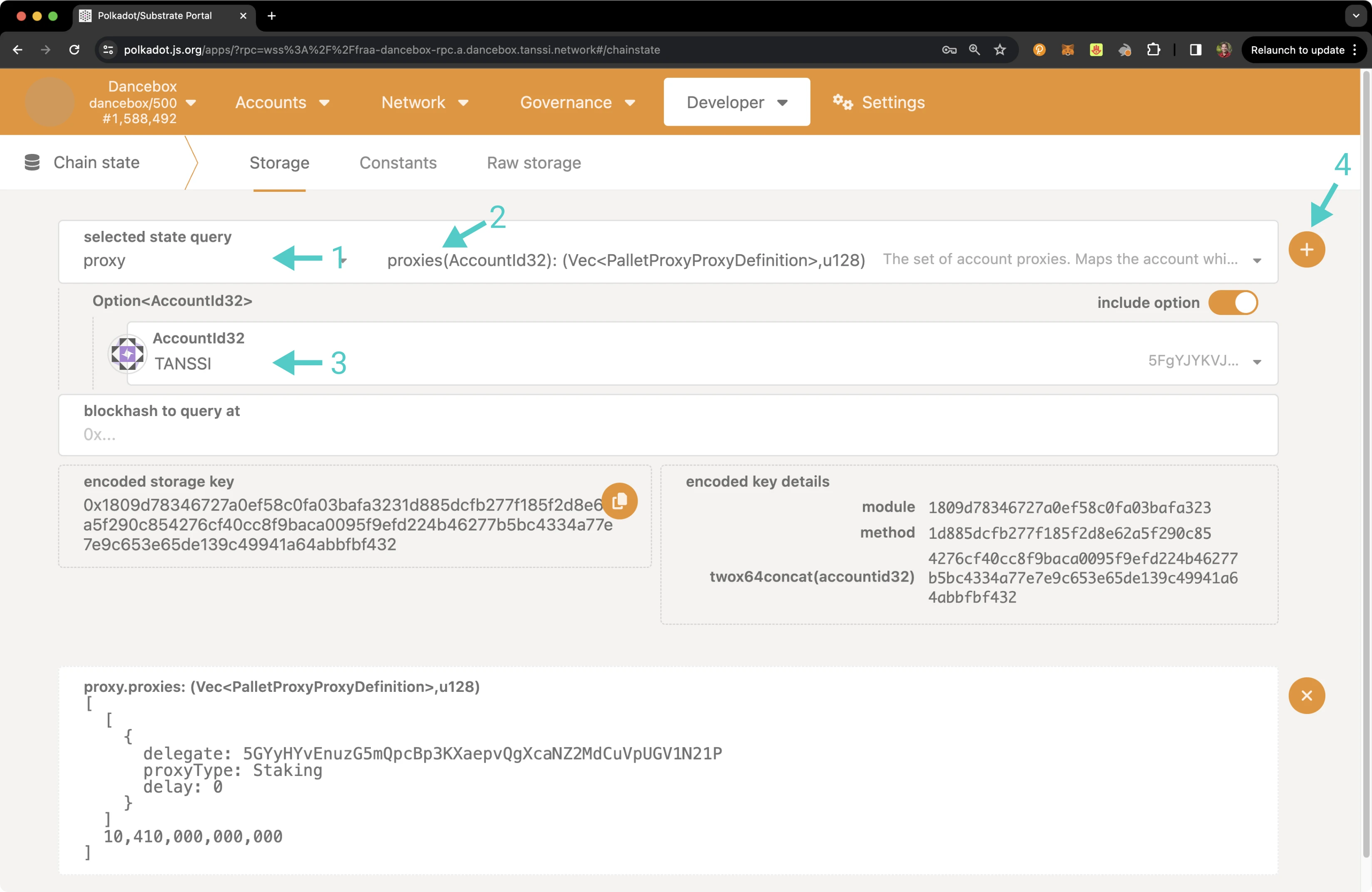 Verify your proxy accounts via the Extrinsics page of Polkadot.js Apps.